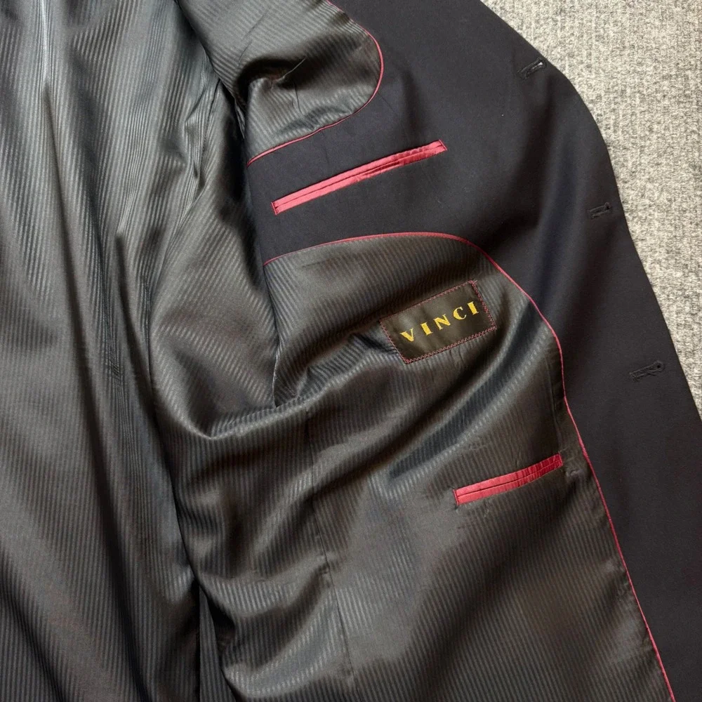 Vinci Blazer Sport Coat Mens 52L Navy Blue 3 Button Designed in Italy Jacket
